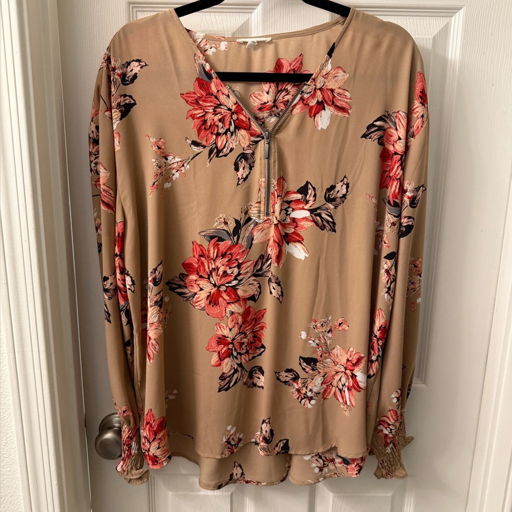 Maurices Red and Tan Floral Dress XXL